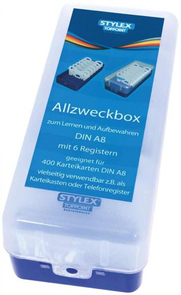 4x Lernbox / Karteikasten / DIN A8 / je 1x blau, rot, grün, pink