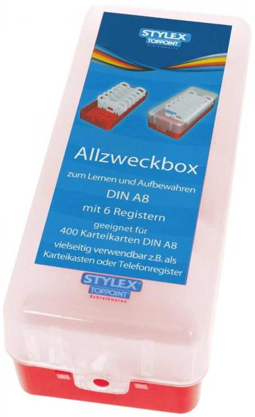 4x Lernbox / Karteikasten / DIN A8 / je 1x blau, rot, grün, pink