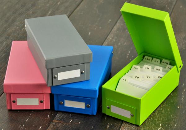 4x Lernbox / Karteikasten DIN A8 / 4 verschiedene Farben + 1600 Karteikarten
