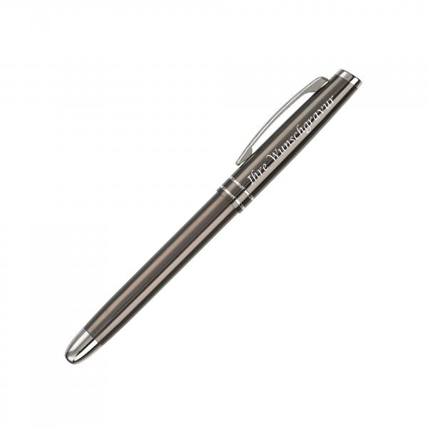 4x Rollerball mit Namensgravur - aus Metall - mit 2 Zierringen - 4 Farben