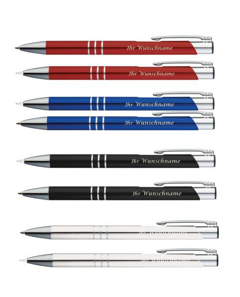 4x Schreibset mit Gravur / Kugelschreiber+Druckbleistift / 4 verschiedene Farben