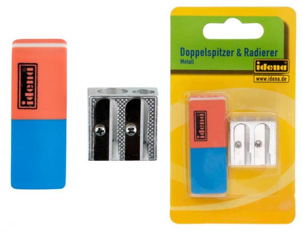 5 Idena Radierer für Bleistifte und Tinte + 5 Metall Doppelanspitzer