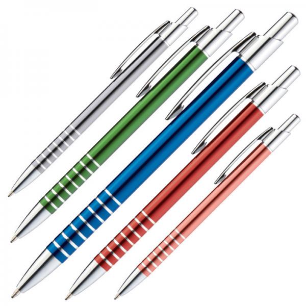 5 Kugelschreiber / aus Metall / Farbe: je 1x blau, rot, grau, grün und orange