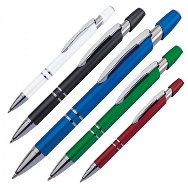 5 Kugelschreiber aus Kunststoff / Farbe: je 1x schwarz, blau, rot, weiß, grün