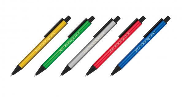 5 Kugelschreiber aus Metall mit Gravur / 5 verschiedene Metallic-Farben