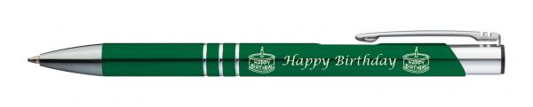 5 Kugelschreiber mit Gravur "Happy Birthday" / aus Metall / Farbe: grün