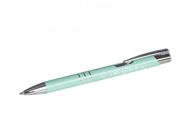 5 Kugelschreiber mit Gravur "Viel Glück" / aus Metall / 5 Pastell-Farben