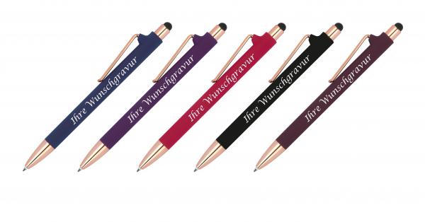5 Touchpen-Kugelschreiber aus Metall "Roségold-Edition" mit Gravur / 5 Farben