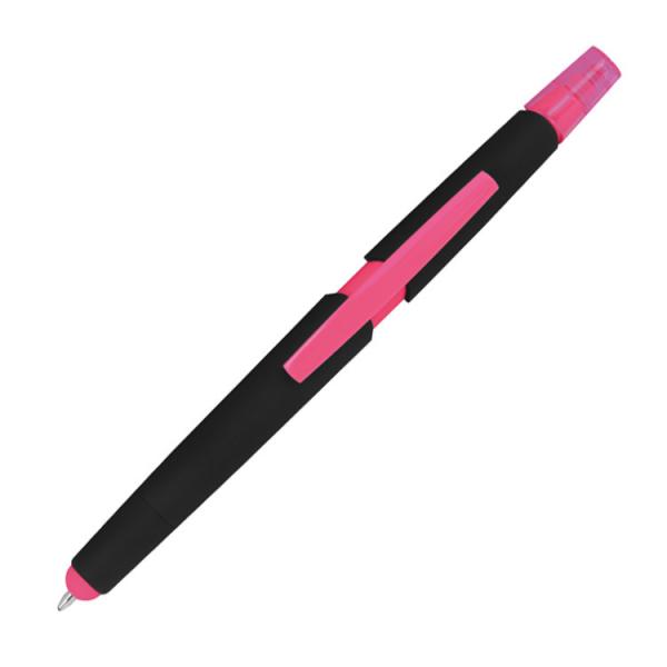 5 Touchpen Kugelschreiber mit Gravur / mit Textmarker / Farbe: pink