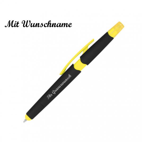 5 Touchpen Kugelschreiber mit Namensgravur - mit Textmarker - 5 versch. Farben