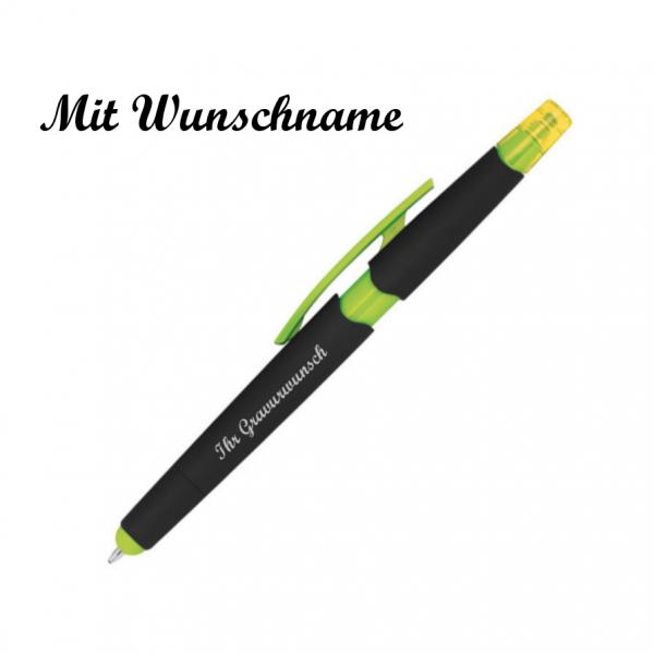 5 Touchpen Kugelschreiber mit Namensgravur - mit Textmarker - 5 versch. Farben