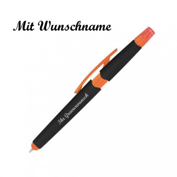 5 Touchpen Kugelschreiber mit Namensgravur - mit Textmarker - Farbe: orange