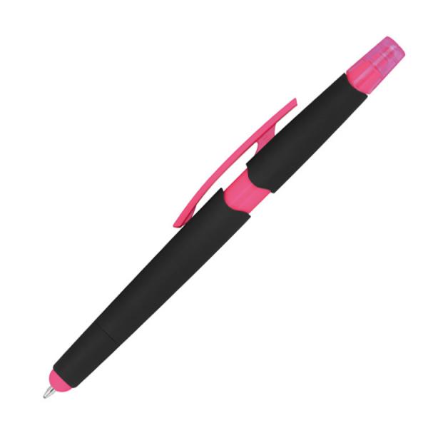 5 Touchpen Kugelschreiber mit Namensgravur - mit Textmarker - Farbe: pink