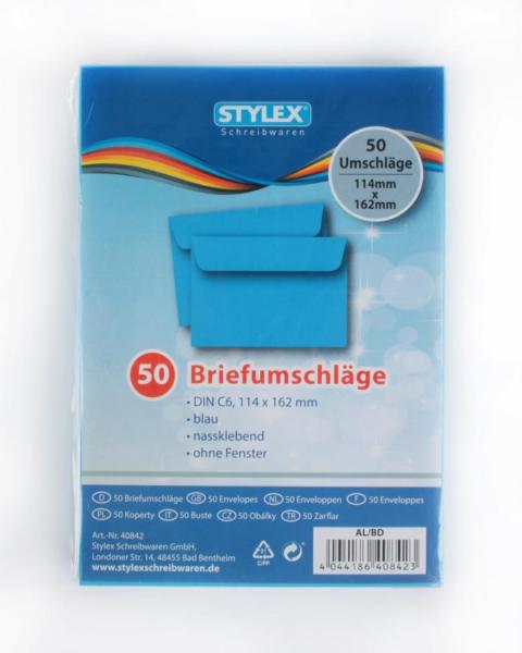 50 farbige Briefumschläge / Din C6 / Farbe: blau