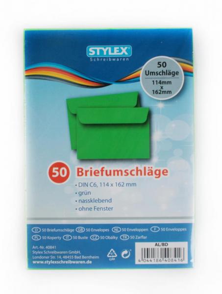 50 farbige Briefumschläge / Din C6 / Farbe: grün