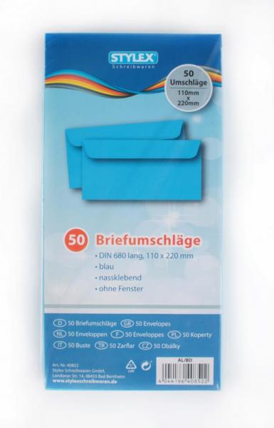 50 farbige Briefumschläge / Din lang / Farbe: blau