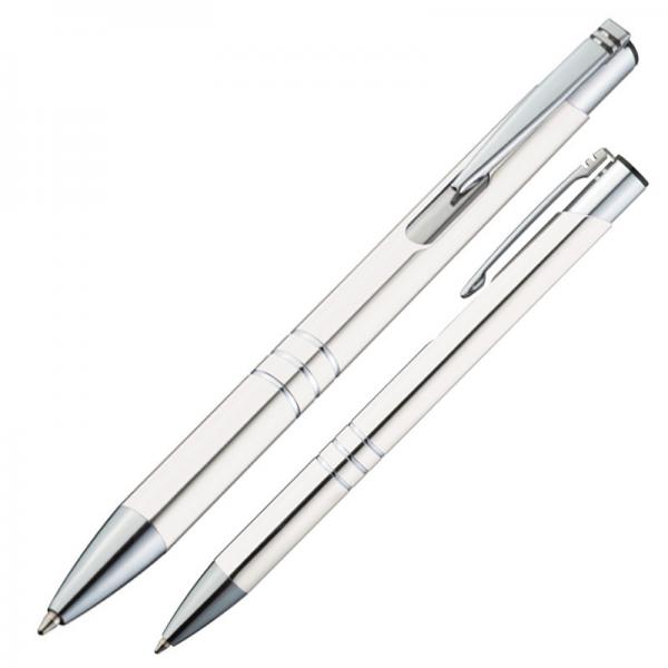 50 Kugelschreiber aus Metall / Farbe: weiß