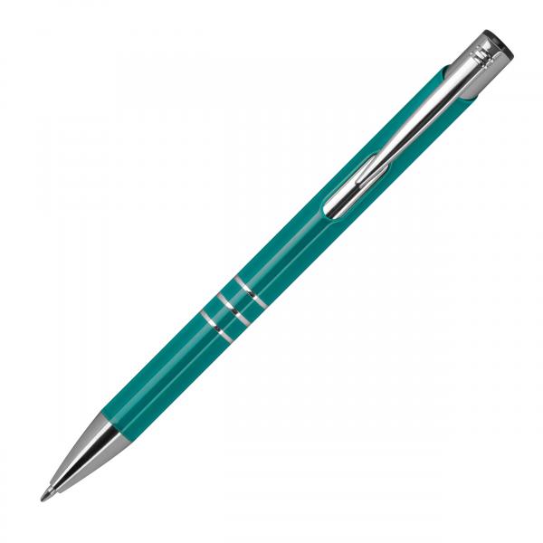 50 Kugelschreiber aus Metall / vollfarbig lackiert / Farbe: türkis (matt)
