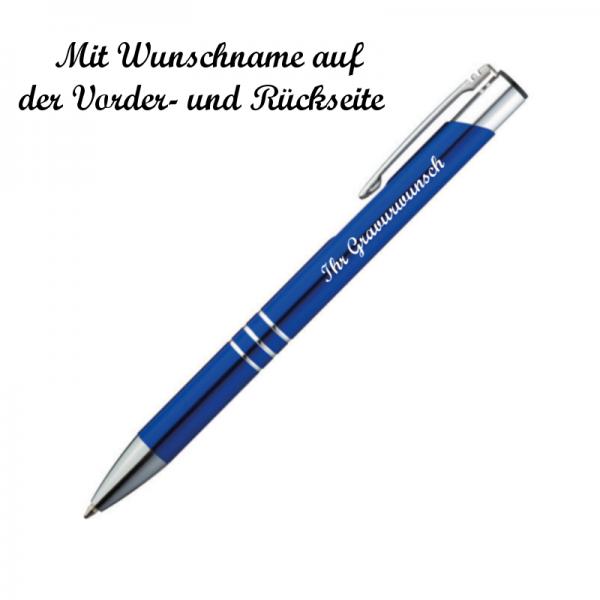 50 Kugelschreiber aus Metall mit beidseitige Namensgravur - Farbe: blau
