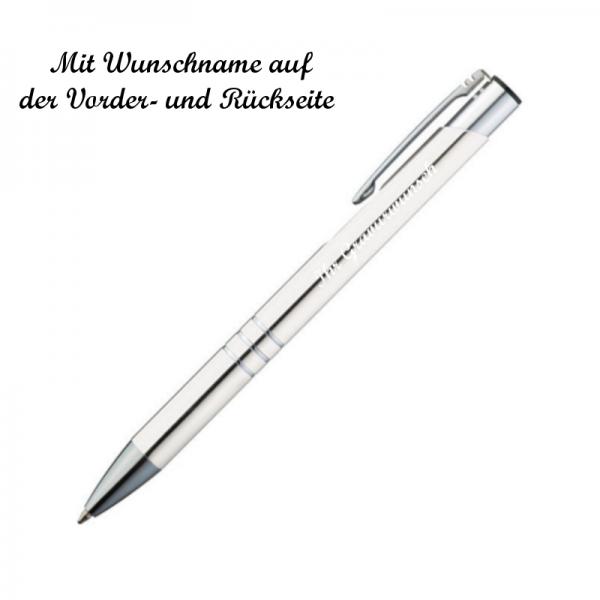 50 Kugelschreiber aus Metall mit beidseitige Namensgravur - Farbe: weiß