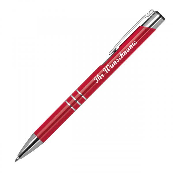 50 Kugelschreiber aus Metall mit Namensgravur - lackiert - rot (matt)