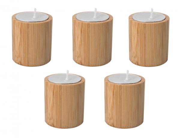 5x Bambus Teelichthalter / mit Teelicht