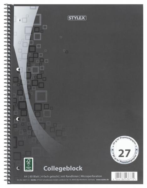 5x Collegeblock / Din A4 / Spirablock / liniert / extra Starkes 90g/m² Papier