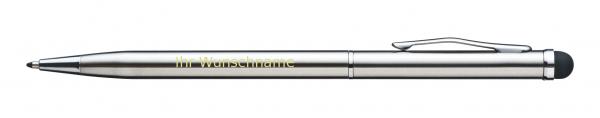 5x Edelstahl Touchpen Kugelschreiber mit Gravur / Farbe: grau/silbergrau