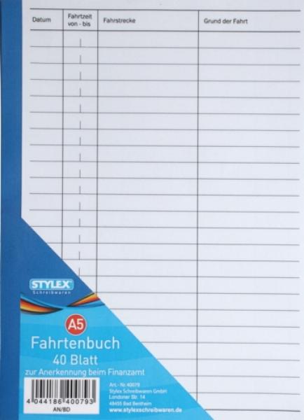 5x Fahrtenbuch / DIN A5 / 40 Blatt
