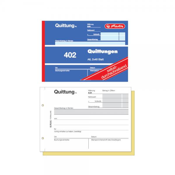 5x Herlitz Quittungsblock 402 / A6 quer / 2x40 Blatt / selbstdurchschreibend