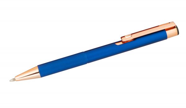 5x Kugelschreiber / aus Metall mit rosegoldene Beschläge / Farbe: blau