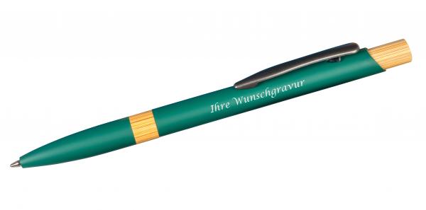 5x Kugelschreiber mit Gravur / aus Metall / gummierte Oberfläche / Farbe: grün