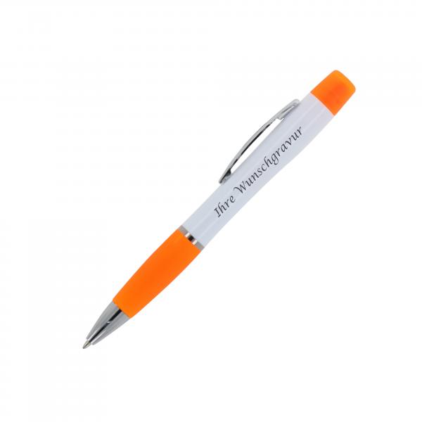 5x Kugelschreiber mit Gravur / mit dreifarbigen Textmarker / Farbe: weiß-orange