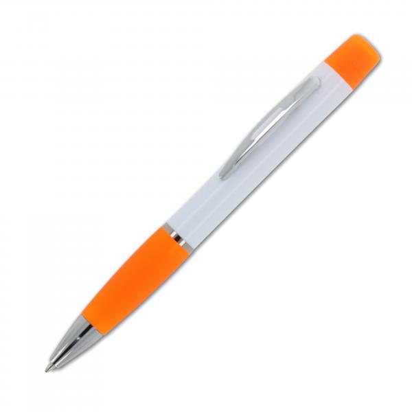 5x Kugelschreiber mit Gravur / mit dreifarbigen Textmarker / Farbe: weiß-orange