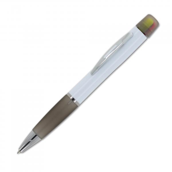 5x Kugelschreiber mit Gravur / mit dreifarbigen Textmarker / Farbe: weiß-schwarz