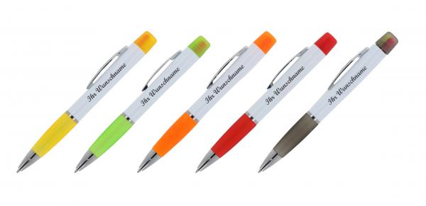 5x Kugelschreiber mit Namensgravur/ mit dreifarbigen Textmarker / 5 Farben