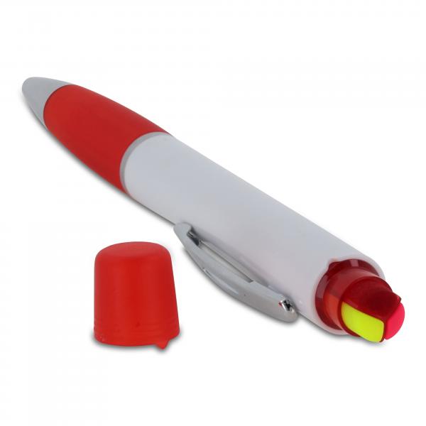 5x Kugelschreiber mit Namensgravur/ mit dreifarbigen Textmarker / weiß-rot