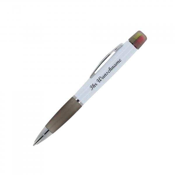 5x Kugelschreiber mit Namensgravur/ mit dreifarbigen Textmarker / weiß-schwarz