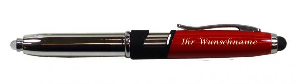 5x LED Touchpen Kugelschreiber mit Gravur mit Smartphone Halterung / silber-rot