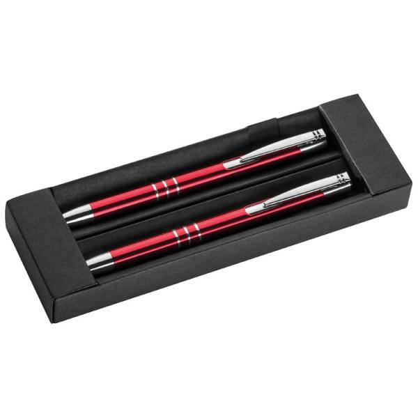 5x Metall Schreibset mit Gravur / Kugelschreiber + Druckbleistift / Farbe: rot
