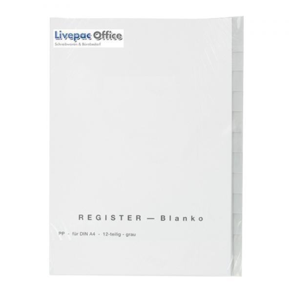 5x Ordner Register / blanko Taben / DIN A4 / Farbe: grau / 12tlg.