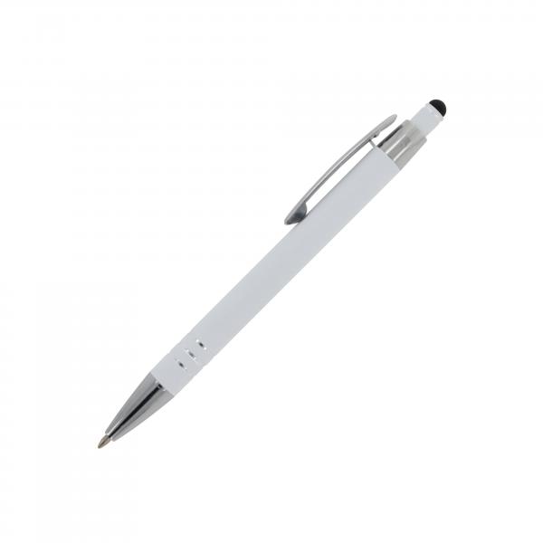 5x Touchpen Kugelschreiber / aus Metall / mit Soft-Touch / Farbe: weiß