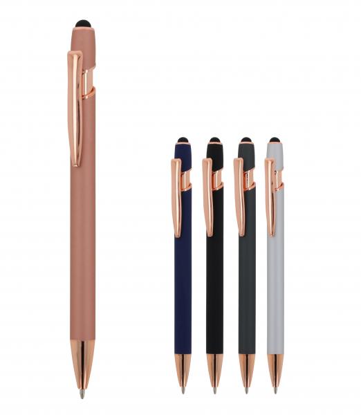 5x Touchpen Kugelschreiber "Roségold" / aus Metall / Soft-Touch / 5 Farben
