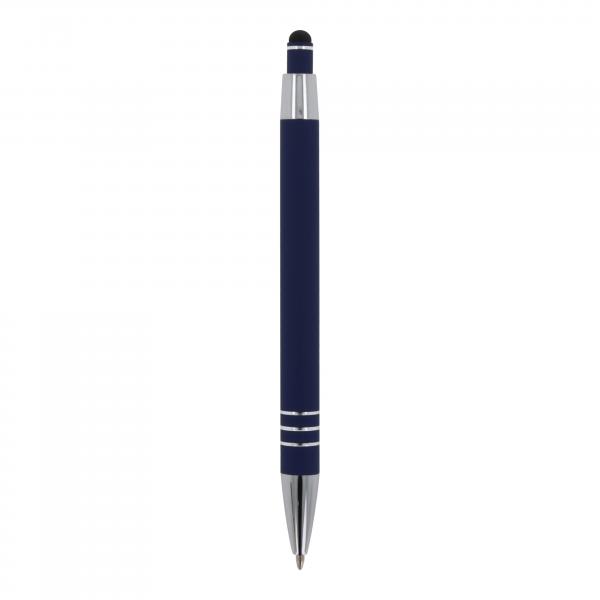 5x Touchpen Kugelschreiber mit Gravur / aus Metall / mit Soft-Touch / dunkelblau