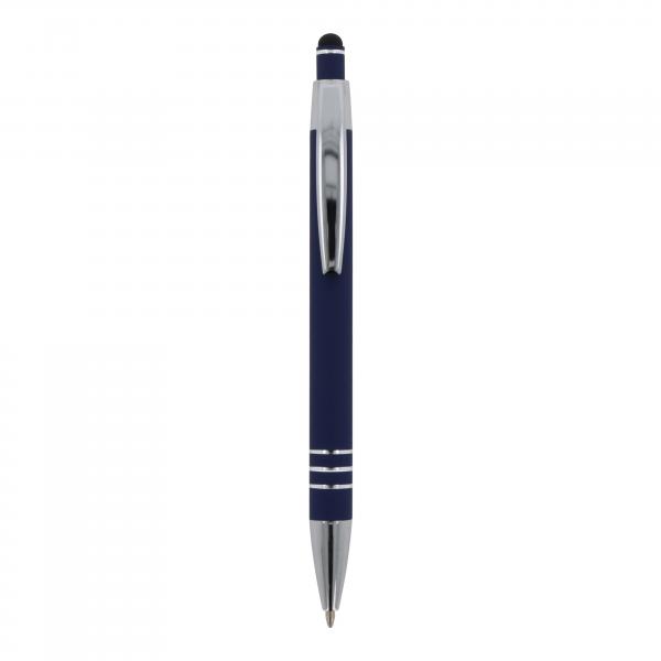 5x Touchpen Kugelschreiber mit Gravur / aus Metall / mit Soft-Touch / dunkelblau