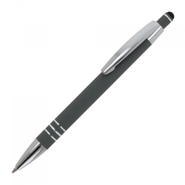 5x Touchpen Kugelschreiber mit Gravur / aus Metall / mit Soft-Touch / grau
