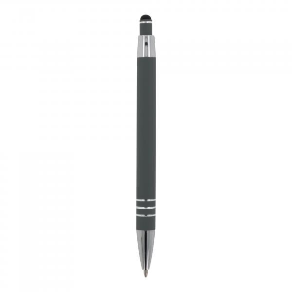5x Touchpen Kugelschreiber mit Gravur / aus Metall / mit Soft-Touch / grau
