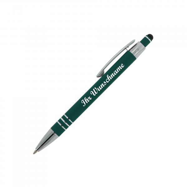 5x Touchpen Kugelschreiber mit Namensgravur - aus Metall - dunkelgrün