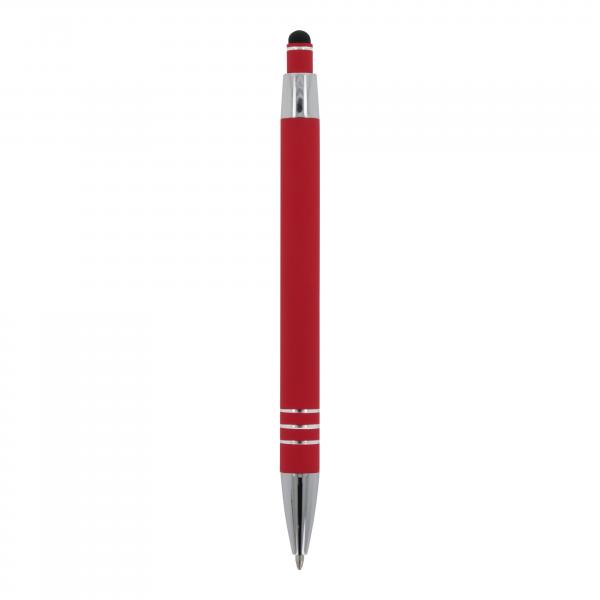 5x Touchpen Kugelschreiber mit Namensgravur - aus Metall - mit Soft-Touch - rot
