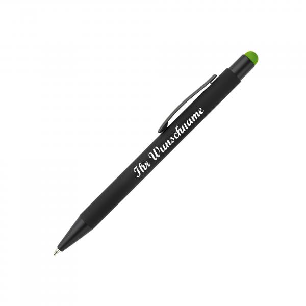5x Touchpen Kugelschreiber mit Namensgravur - aus Metall - Stylusfarbe: hellgrün